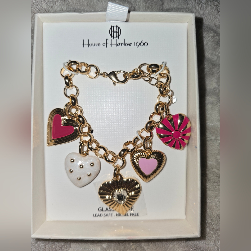 - House Of Harlow 1960 Hearts Charm Bracelet. New In Box